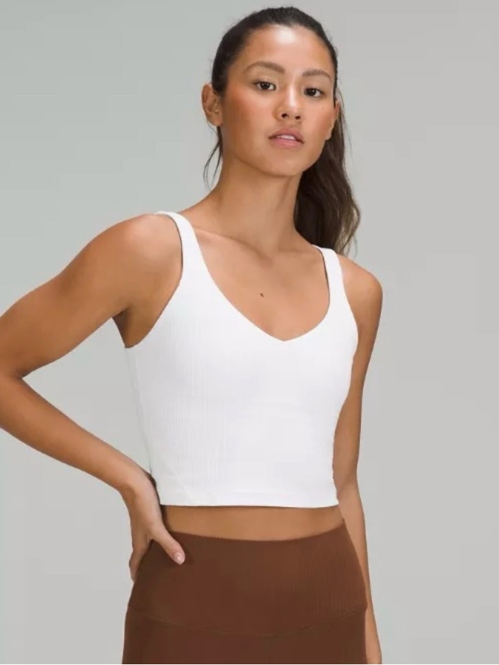 White Lululemon Align Crop Tank Orangetheory logo